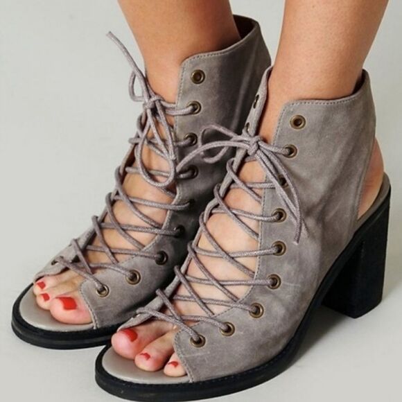 New Jeffrey Campbell x Free People Shoes Lace up Suede Taupe - Picture 11 of 12